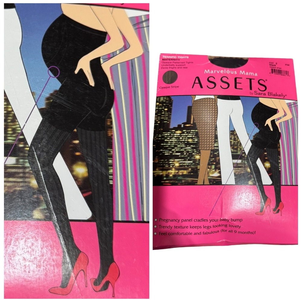 ASSETS Sara Blakely Marvelous Maternity Tights Black Opaque Stripe Sz 3 (G)